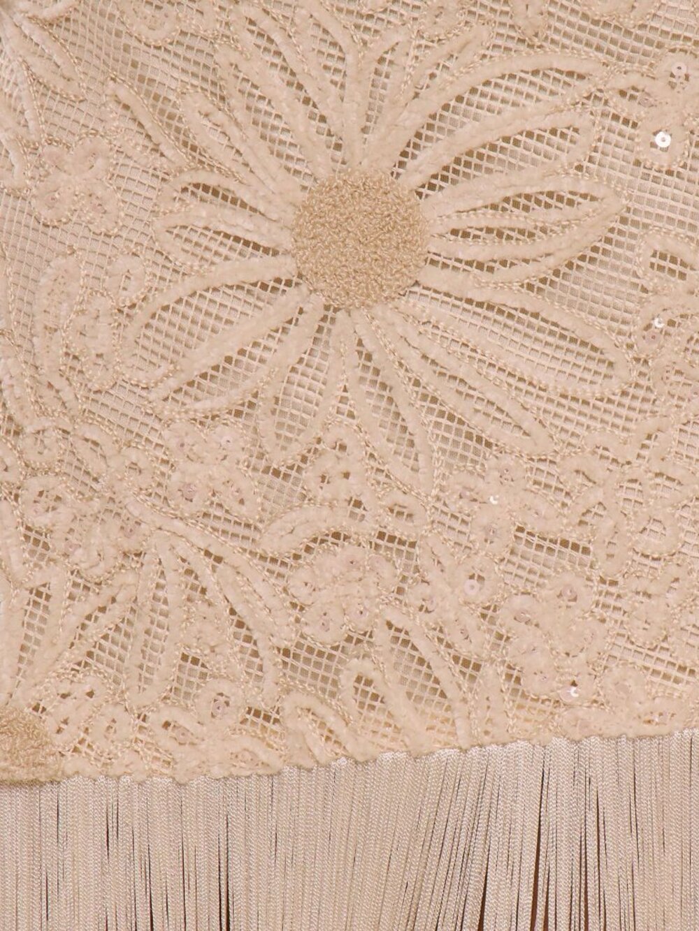 Cream Sun Patterned Lace Fringed Women's Midi Skirt - Picture 6 of 6